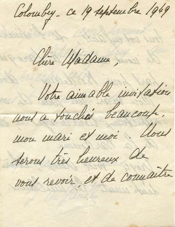 Lettre Yvonne septembre 1949